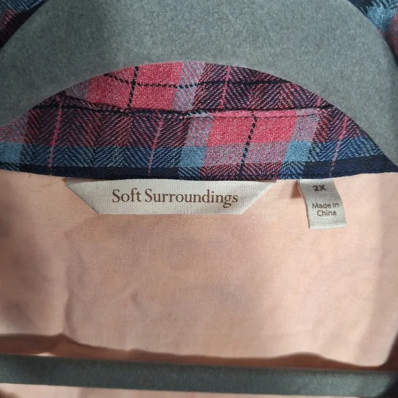 Soft Surroundings Plaid Tunic Top Burnout Velvet Paisley Forest Fairy Boho 2X - Picture 7 of 16